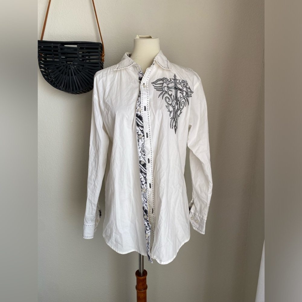 Victorious Cyber Sigilism Button Up Long Sleeve Shirt, Size Large
